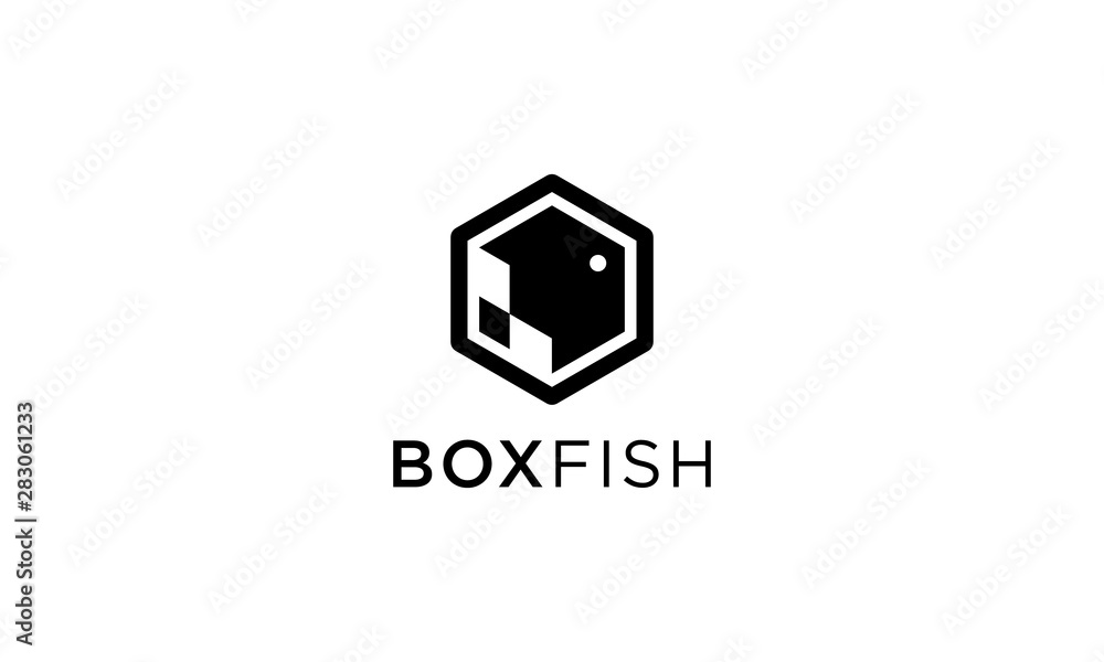 Wall mural black white cube box hexagon fish animal logo