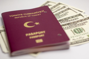 Turkish passport, dollar and pocket watch
