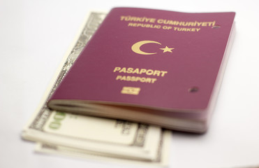 Turkish passport, dollar and pocket watch