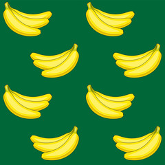 Seamless vector pattern of yellow bananas on a greenbackground. Yellow fruit.