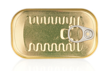 Closed tin can on white background