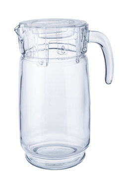 Empty glass carafe close up on white background