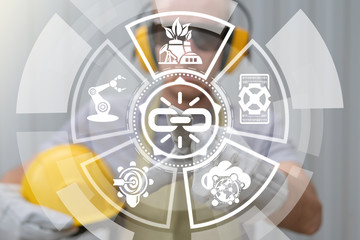 Strength Industry Blockchain Communication Data Technology. Industrial Data Connection Automation concept.