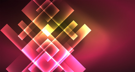 Shiny neon design square shape abstract background. Retro vector abstract design banner template