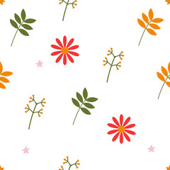 Repeatbale Flower Pattern. Warm Autum Colors. Seamless Repeating of Flowers Pattern.