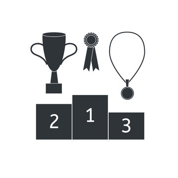 Vector flat black set collection of sport winning icon isolated on white background