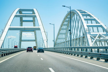 View of new Crimean bridge from the car