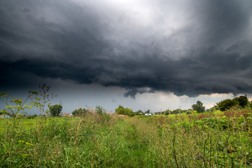 The Summer countryside landscape with a thundercloud