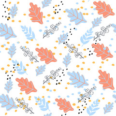 Autumn seamless pattern with orange oak leaves. Cute pastel background.