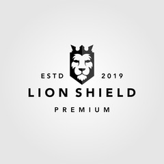 lion shield crown vintage retro logo template vector icon