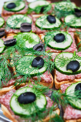 Small sandwiches. Sandwiches on skewers. Catering. Banquet