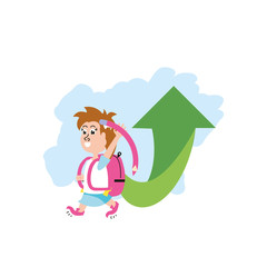 Obraz premium cute little student girl with school bag and arrow