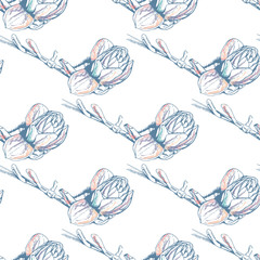 Flower Pastel.White Romantic Seamless Pattern.