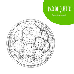Pao de queijo top view vector illustration. Brazilian cuisine. Linear graphic.