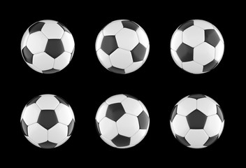 soccer ball set isolated on black background