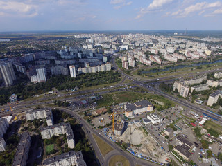 Fototapeta premium Residential area of Kiev at summer time (drone image).