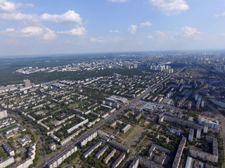 Fototapeta na wymiar Residential area of Kiev at summer time (drone image).