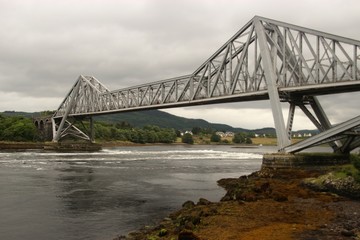 The Connel Bridge near Oban, Scotland. The steel bridge was opened in 1903 and spans the river Loch Elive. On  the west coast of Scotland, UK, Europe.  