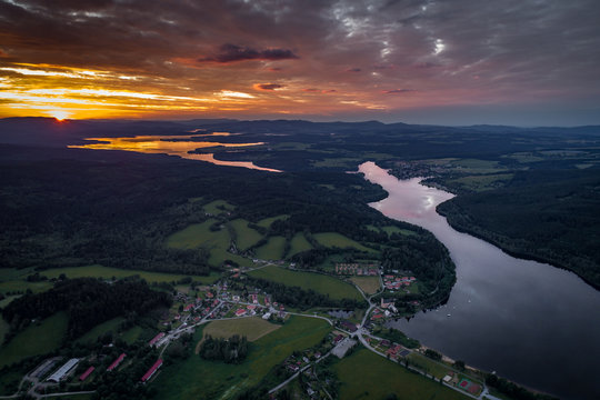 The Lipno Reservoir  is a dam and hydroelectric plant constructed along the Vltava River in the Czech Republic. This area is mountainous, and borders the Sumava National Park and Nature Reserve