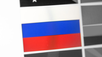 Russia national flag of country. Russia flag on the display, a digital moire effect.
