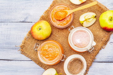 Apple jam, confiture, chutney in a glass jar