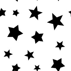 Stars seamless pattern. Star elements in random order texture background. Black and white.