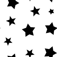 Stars seamless pattern. Star elements in random order texture background. Black and white.