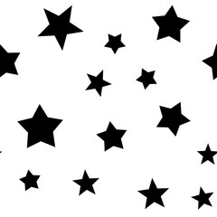 Stars seamless pattern. Star elements in random order texture background. Black and white.