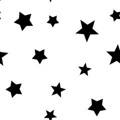 Stars seamless pattern. Star elements in random order texture background. Black and white.