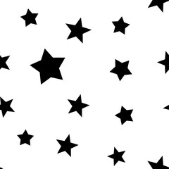 Stars seamless pattern. Star elements in random order texture background. Black and white.