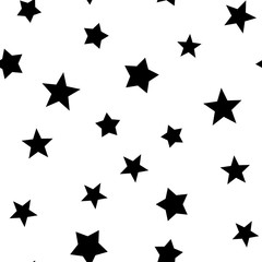 Stars seamless pattern. Star elements in random order texture background. Black and white.