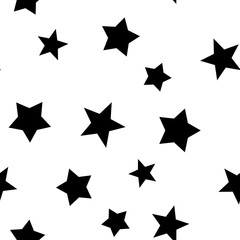 Stars seamless pattern. Star elements in random order texture background. Black and white.