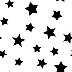 Stars seamless pattern. Star elements in random order texture background. Black and white.