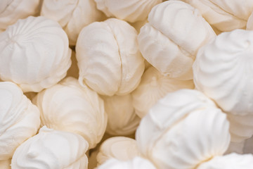 Bunch of vanilla white delicious marshmallows closeup, background