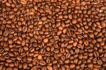 Roasted coffee beans close-up. Background image, texture