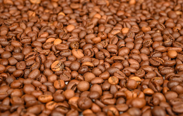Roasted coffee beans close-up. Background image, texture