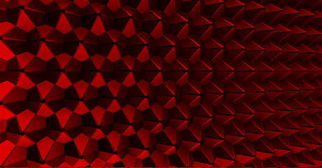 3d ILLUSTRATION, of RED abstract crystal background, triangular texture, wide panoramic for wallpaper
