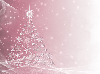 Christmas shining background New Year, silver snowflake, fantastic blurred cloud and sky gradient, soft focus, glittering sparkling stars, burning lights, dream, pink pastel colors, 3d rendering