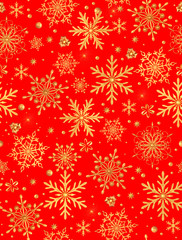Naklejka na ściany i meble Seamless new year pattern. Christmas theme, golden openwork shiny snowflakes, star, 3D rendering.