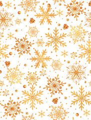 Seamless new year pattern. Christmas theme, golden openwork shiny snowflakes, star, 3D rendering.