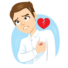 Adult man with hand on chest suffering heart stroke pain