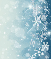 Christmas shining background New Year, silver snowflake, fantastic blurred cloud and sky gradient, soft focus, glittering sparkling stars, burning lights, dream. 3d rendering