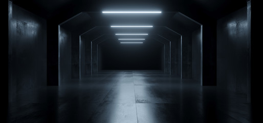 Sci Fi Modern Futuristic Elegant Spacehip Concrete Grunge Reflective Dark Night Tunnel Corridor Path Hallway Gate Alien Empty Background 3D Rendering
