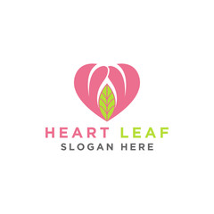 Simple leaves and hearts logos with linear style vector designs. - Vector