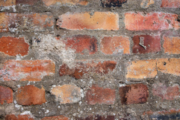 Orange worn grunge brick wall surface background weathered dirty distressed texture