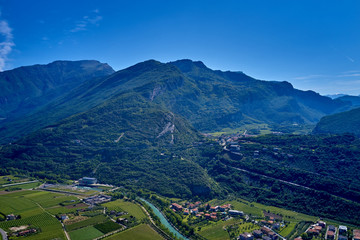 Fototapeta na wymiar Aerial view of Lake Garda, mountains, cliffs and the city of Riva del Garda, Italy.