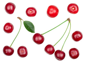 Obraz na płótnie Canvas Cherry fruits isolated on white background. Top view.