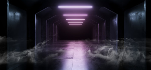 Smoke Sci Fi Modern Futuristic Elegant Spacehip Concrete Grunge Reflective Dark Night Tunnel Corridor Path Hallway Gate Alien Empty Background 3D Rendering