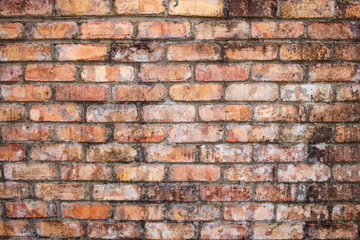 Wide Orange worn grunge brick wall surface background weathered dirty distressed texture