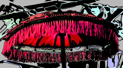 A colorful oriental umbrella to shelter from the sun